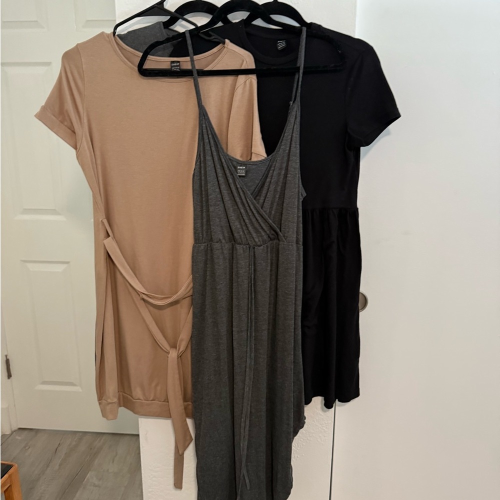 Short Sleeve Dress Bundle - Black, Gray, and Tan